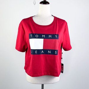 100% Cotton Tommy Jeans Red White & Blue Crop T-Shirt Size Medium NWT
